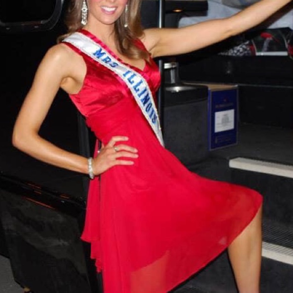 Red satin and chiffon cocktail dress